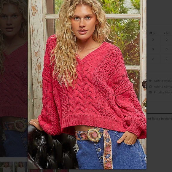 POL “ Connie “ POL  V-Neck Chenille Sweater with Twist Knit Detail - Picture 1 of 8